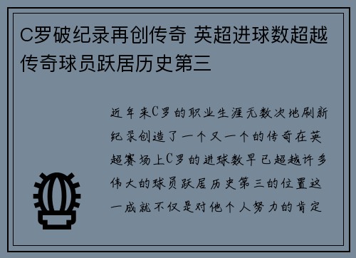 C罗破纪录再创传奇 英超进球数超越传奇球员跃居历史第三